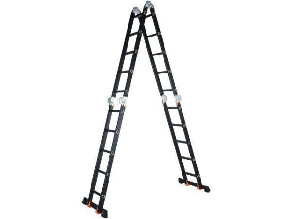 Лестница алюм. многофункц.4х5 ступ.(стрем.-283см,лестн.-580см) 15,5кг BLACK LINE STARTUL (ST9930-05)(усиленное шарнирное соединение, прорезиненные колеса и доп.стабилизаторы)