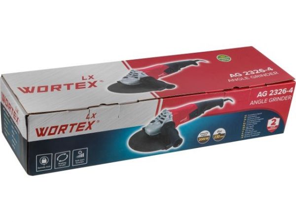 Двуручная углошлифмашина WORTEX LX AG 2326-4 в кор. 2000 Вт, 230 мм, 6500 об/мин(2000 Вт, 6500 об/мин, поворот.рукоятка)