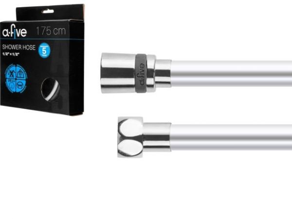 Шланг душевой, PVC, 1/2' г-г 175 см, серебро, a-five(Гайка латунь (anti-twist), 10 бар)