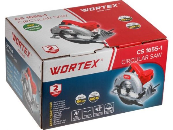 Циркулярная пила WORTEX CS 1655-1 в кор. 1200 Вт, 160 мм, пропил до 55 мм, алюм. подошва(1200 Вт, 160х20 мм 18Т, пропил до 55 мм, алюминиевая подошва)