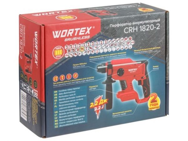 Перфоратор WORTEX CRH 1820-2 в кор. ALL1 XLT SOLO БЕСЩЕТ., 18 В, 2.2 Дж, 20 мм(вес 1,7 кг, 4 режима)