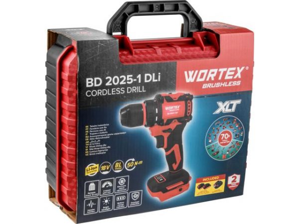 Дрель-шуруповерт WORTEX BD 2025-1 DLi в чем. ALL1 XLT БЕСЩЕТ, 18 В, 50 Н*м, 2х2 А*ч, БЗП 13 м(шурупы до 9 мм, защита от перегрузки и перегрева, импульсная функция)