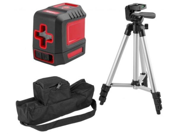 Нивелир лазерный WORTEX LL 0210-1 со штативом в кор. 2х130°, до 15 м, +/- 0.3 мм/м, красный(резьба 1/4', штатив 1 м в комплекте)