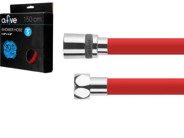 Шланг душевой, Si, 1/2' г-г 150 см, красный, a-five(Гайка латунь (anti-twist), 25 бар)
