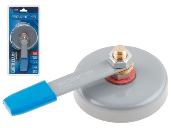 Клемма заземления 500А E-500M Solaris магнитная в блист.(непрерыв. режим 400 А; макс. 500 А; 86 мм; 27 кг)
