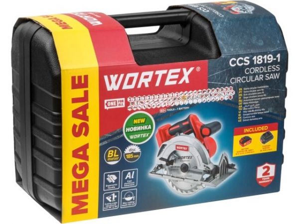 Циркулярная пила WORTEX CCS 1819-1 в чем. ALL1 XLT SET БЕСЩЕТ., 18 В, 185 мм, до 63 мм(ЗУ 2А)