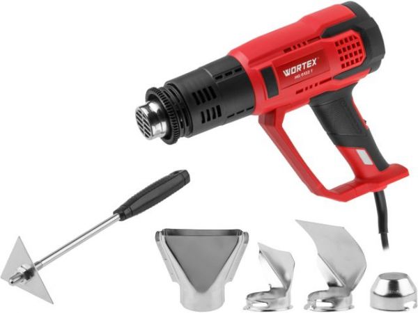 Термовоздуходувка WORTEX HG 6122 T в кор. + набор сопл 2000 Вт, 3 режима., 60-600 °С(ступенчатая. рег., 300, 500 л/мин)