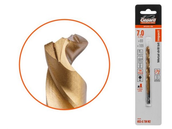 Сверло по металлу шестигр. 7.0х69х109 мм HSS-G TIN GEPARD(многогранная заточка)