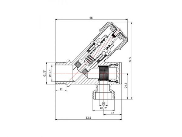 Кран вентильный угловой 1/2' нар.-нар. установочный ХРОМ с фильтром, AV Engineering(Латунь, макс.  16 бар, макс.  110 °С)
