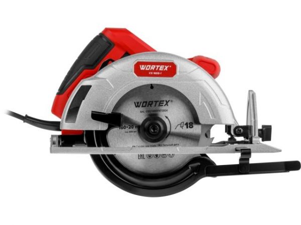 Циркулярная пила WORTEX CS 1655-1 в кор. 1200 Вт, 160 мм, пропил до 55 мм, алюм. подошва(1200 Вт, 160х20 мм 18Т, пропил до 55 мм, алюминиевая подошва)