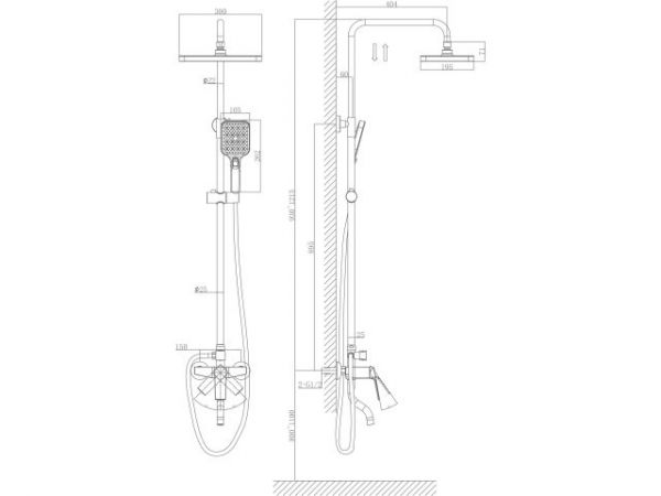 Душевая система (Lt) D35, серия Lily черный, a-five(На стену, короткий излив, роп. душ: вынос 405 мм, размеры 300х200 мм.)