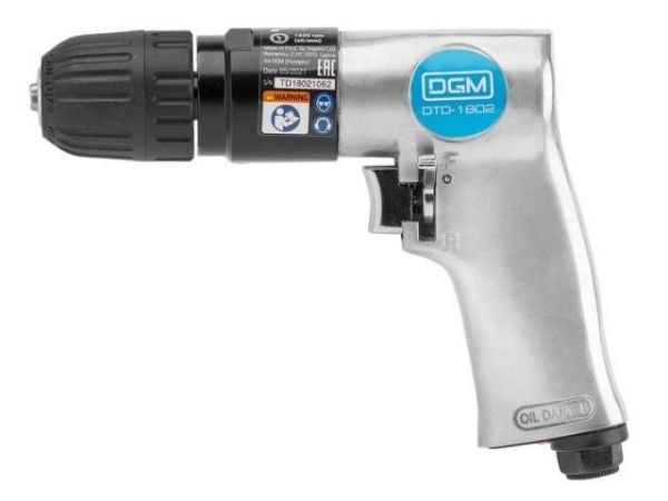 Пневмодрель с реверсом DGM DTD-1802(Быстрозажим.патрон 3/8''-24 UNF, 255 л/мин, 1800 об/мин, дерево/металл: 20/10 мм;)
