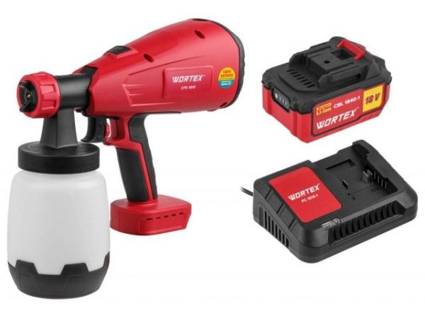Краскораспылитель WORTEX CPS 1810 в кор. ALL1 XLT SET 18В, 1 акк., 4 Ач, 700 мл/мин, 1 л б(18 В, 1 акк., 4 Ач, ЗУ, 700 мл/мин, 1 л бак, 2.6 мм сопло, 50 DIN)
