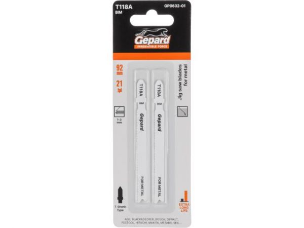 Пилка лобз. по металлу T118А (2 шт.) GEPARD(пропил прямой, тонкий, для базовых работ)