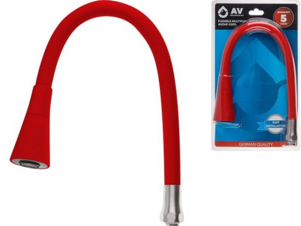 Излив гибкий с двухрежимной лейкой красный для смесителя, AV Engineering(Диаметр подключения 3/4')