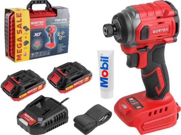 Ударный гайковерт/винтоверт WORTEX CWR 0218 в чем. XLT 2x2 А*ч, БЕСЩЕТ., 18 В, 220 Н*м(внутр. шестигр. 1/4', вес 0,92 кг)