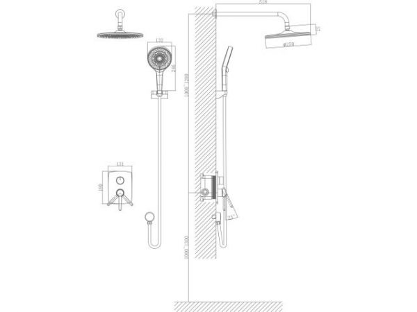 Душевая система (Lt) D35, серия Rose черный + красный, a-five(Встраиваемый, Излива нет, 1000 - 1200 мм.)