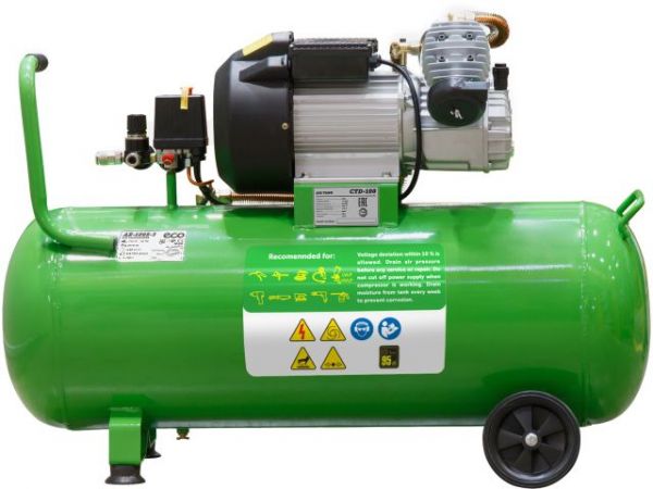 Компрессор ECO AE-1005-3 коаксиальный(440 л/мин, 8 атм, коаксиальный, масляный, ресив. 100 л, 220 В, 2.20 кВт)