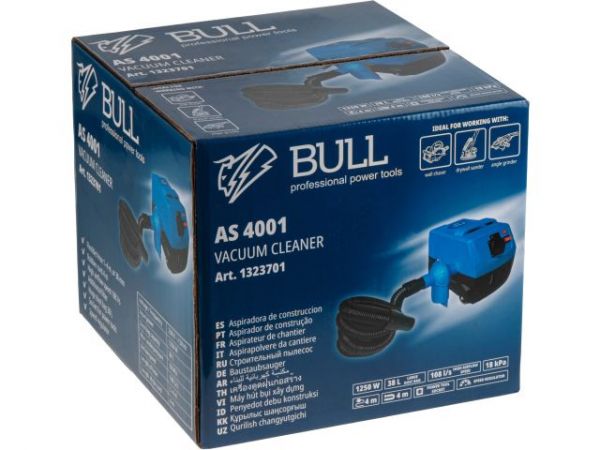 Пылесос BULL AS 4001 + аксессуары 1250 Вт, 38 л, 4м кабель, 4м шланг(очистка ручная; розетка 2000 Вт)