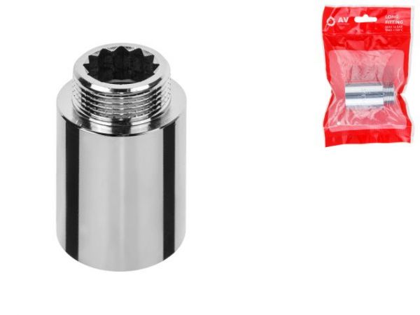 Удлинитель 3/4' вн.-нар. х 40 мм усиленный ХРОМ, AV Engineering (инд. упак.)(Латунь, макс.  16 бар, макс.  110 °С)