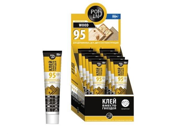 Клей монтажный POINT 'Клей вместо гвоздей 95', 80мл(прозрачный, для деревянных, ДСП, ДВП и ОСБ конструкций)