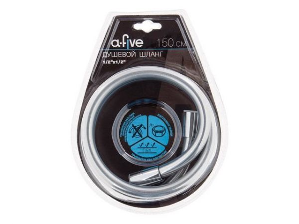Шланг душевой, PVC, 1/2' г-г 150 см, серебро, a-five(Гайка латунь (anti-twist))
