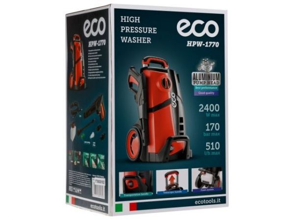 Очиститель высокого давления ECO HPW-1770(2.40 кВт, 170 бар, 510 л/ч, самовсасывание, телескоп. ручка, активный пеногенератор)