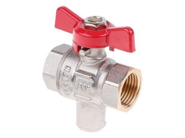Кран шаровый 1/2' вн.-вн. бабочка, под датчик температуры PN40, AV Engineering(Латунь, макс. 40 бар, макс. 110 °С)