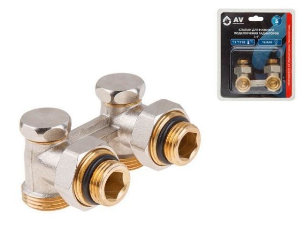 Клапан угловой вентильный 3/4' нар. для радиатора (мультифлекс), AV Engineering (инд. упак.)(Обратка и подача)
