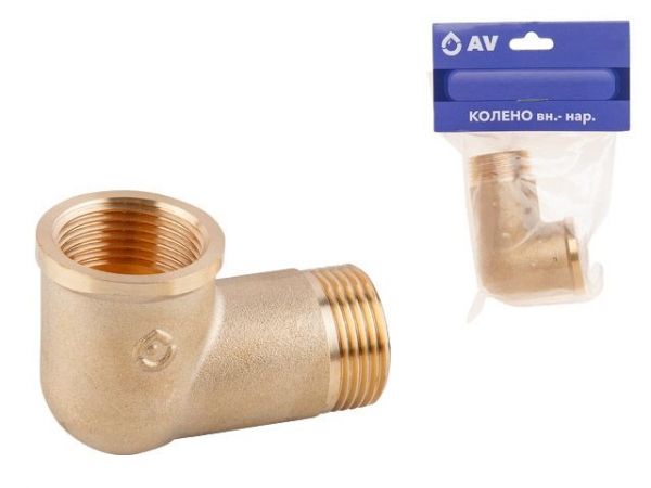 Колено 1/2' вн.-нар., AV Engineering (инд. упак.)(Латунь, макс.  16 бар, макс.  110 °С)
