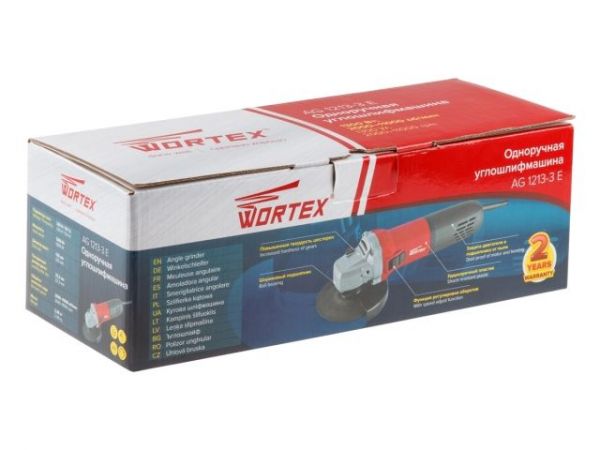 Одноручная углошлифмашина WORTEX AG 1213-3 E в кор. 1300 Вт, 125 мм, 2000-11000 об/мин(рег. об., пылезащита двигателя и подшипника)