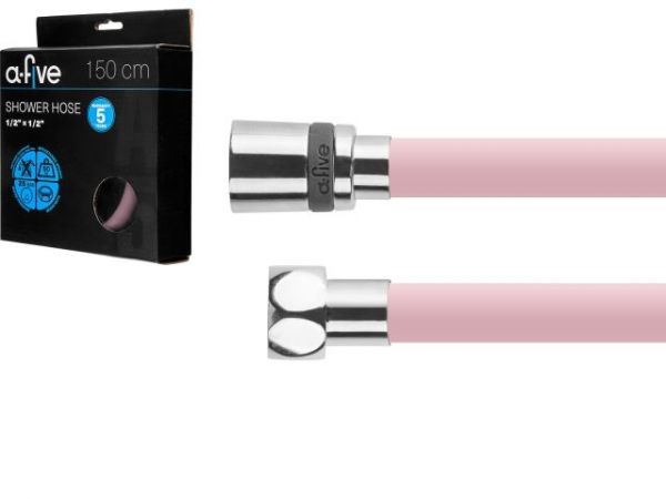 Шланг душевой, Si, 1/2' г-г 150 см, розовый, a-five(Гайка латунь (anti-twist), 25 бар)