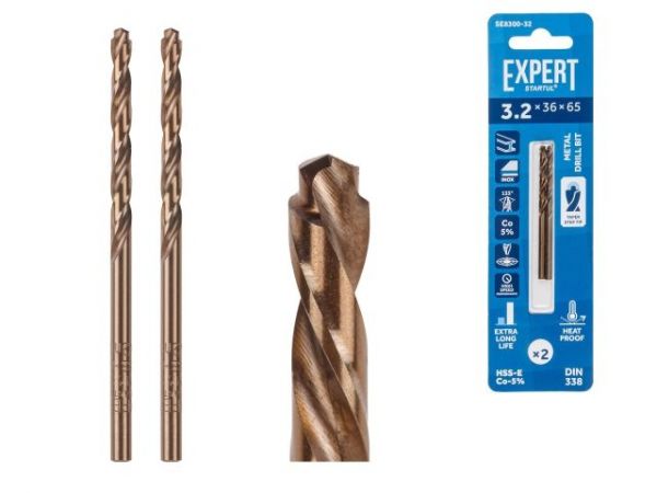 Сверло по металлу ц/х 3.2х36х65 мм HSS-Co, комплект из 2-х шт EXPERT STARTUL(кобальт 5%)