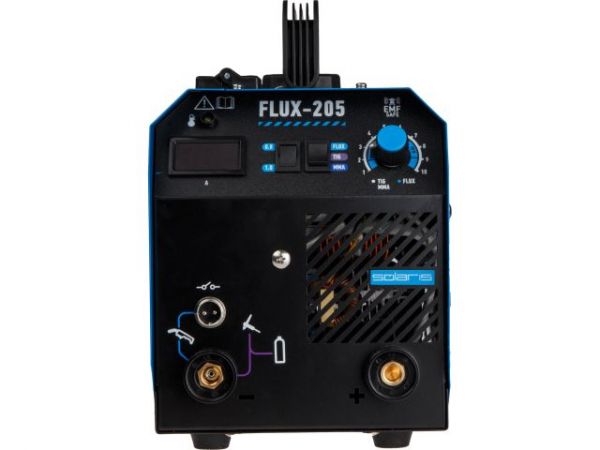 Полуавтомат сварочный Solaris FLUX-205(230В; 20-180 А; 20,5 В / 80 В / 62 В; FLUX/MMA/TIG LIFT; байонетный разъем; без газа)