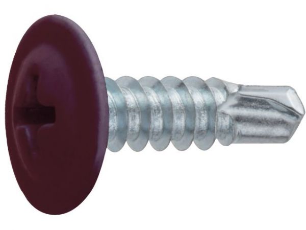 Саморез 4.2х16 мм с прессшайбой, цинк, со сверлом, RAL 3005 (14000 шт в коробе) STARFIX(цвет винно-красный)