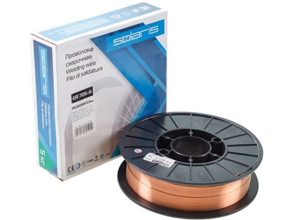 Проволока сварочная омедненная ER 70S-6 ф0,8мм (катушка D200 5 кг) SOLARIS(аналог СВ08Г2С)