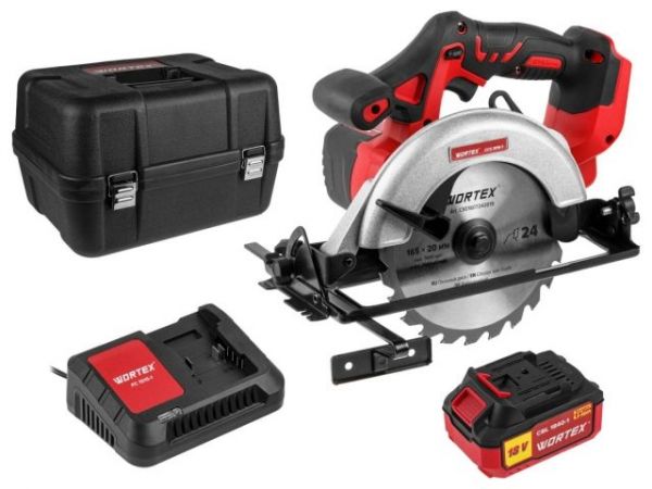 Циркулярная пила WORTEX CCS 1816-1 в чем. ALL1 XLT SET 18 В, 165 мм, до 55 мм, 4 Ач(18.0 В, АКБ 1х4 А*ч, ЗУ 2А, 165х20 мм, до 55 мм)