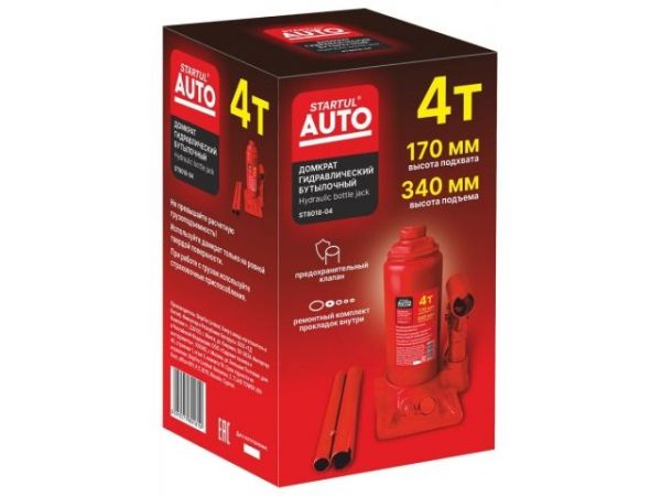 Домкрат гидравлический 4т бутылочный 170-340мм STARTUL AUTO (ST8018-04)(h min 170мм, h max 340мм)