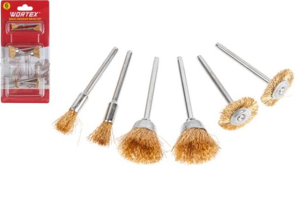 Набор щеток для гравера латунных WORTEX(6 шт. в блистере, хвостовик 3,2 мм)
