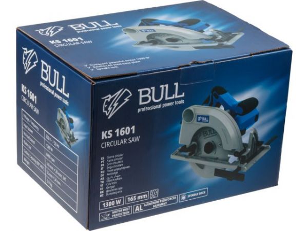 Циркулярная пила BULL KS 1601 в кор.  1300 Вт, 165х20 мм, до 55 мм(Литая алюминиевая платформа, 6000 об/мин)