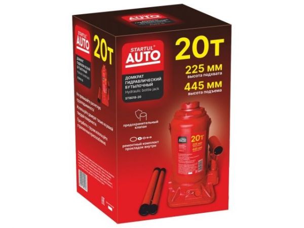 Домкрат гидравлический 20т бутылочный 225-445мм STARTUL AUTO (ST8018-20)(h min 225мм, h max 445мм)
