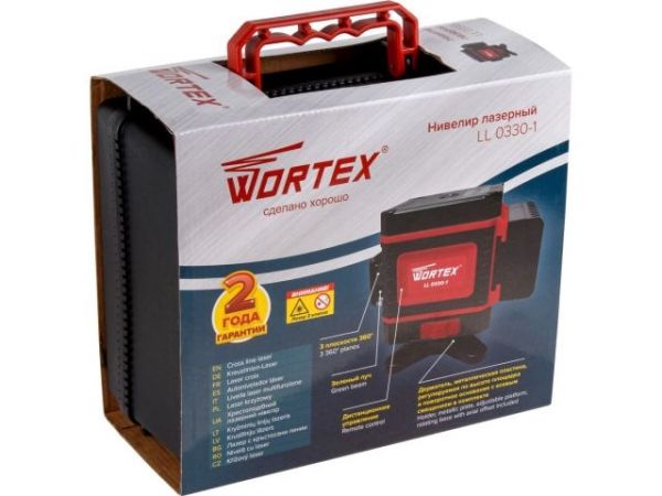 Нивелир лазерный WORTEX LL 0330-1 в чем. + аксессуары 3х360°, до 25 м, +/- 0.3 мм/м, зеленый(резьба 1/4')