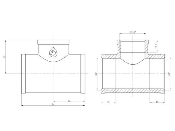 Тройник ред. 1' вн. х 3/4' вн. х 1' вн., AV Engineering (инд. упак.)(Латунь, макс.  16 бар, макс.  110 °С)