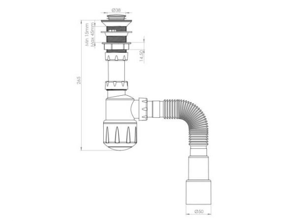 Сифон для умывальника, click-clack, гайка 32 мм, с гибк. труб. 1 1/4'- 40/50мм, AV Engineering