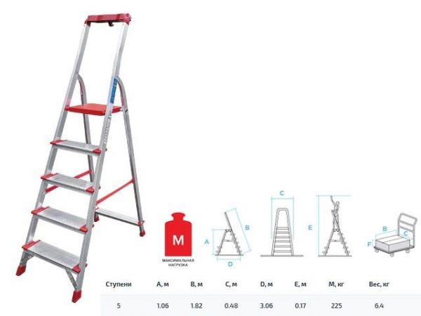 Лестница-стремянка алюм. проф. 107 см 5 ступ. 6,5кг NV3118 Новая Высота(с лотком-органайзером, макс. нагрузка 225кг)