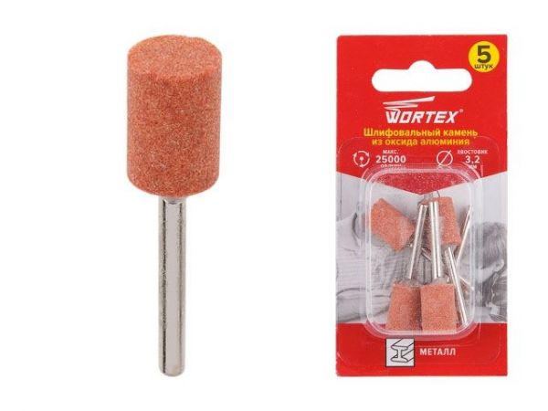 Шлифовальный камень из оксида алюминия 9.5 мм WORTEX(раб. диам. 9.5 мм, диам. хвостовика 3.2 мм, 25000 об/мин)