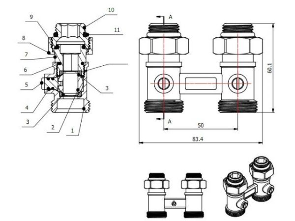 Клапан прямой шаровый 3/4' нар. для радиатора (мультифлекс), AV Engineering (инд. упак.)