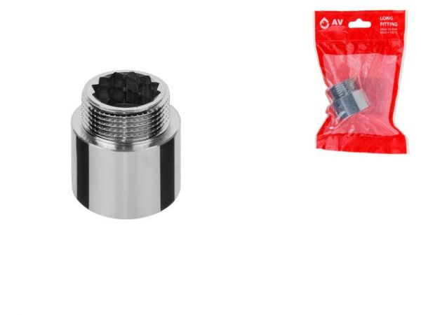 Удлинитель 1' вн.-нар. х 20 мм усиленный ХРОМ, AV Engineering (инд. упак.)(Латунь, макс.  16 бар, макс.  110 °С)