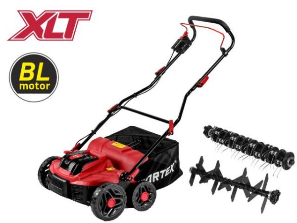 Аэратор-скарификатор WORTEX CAE 3736 ALL1 XLT SOLO БЕСЩЁТ.ДВИГ., 18В+18В, шир. 37 см(вал для аэрации, вал для скарификации, 5 рег.высоты, 45 л травосборник)