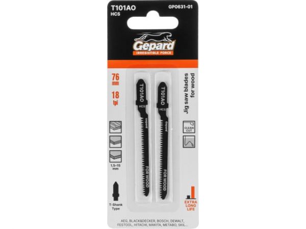 Пилка лобз. по дереву T101AO (2 шт.) GEPARD(пропил криволинейный, тонкий, аккуратный и чистый рез)